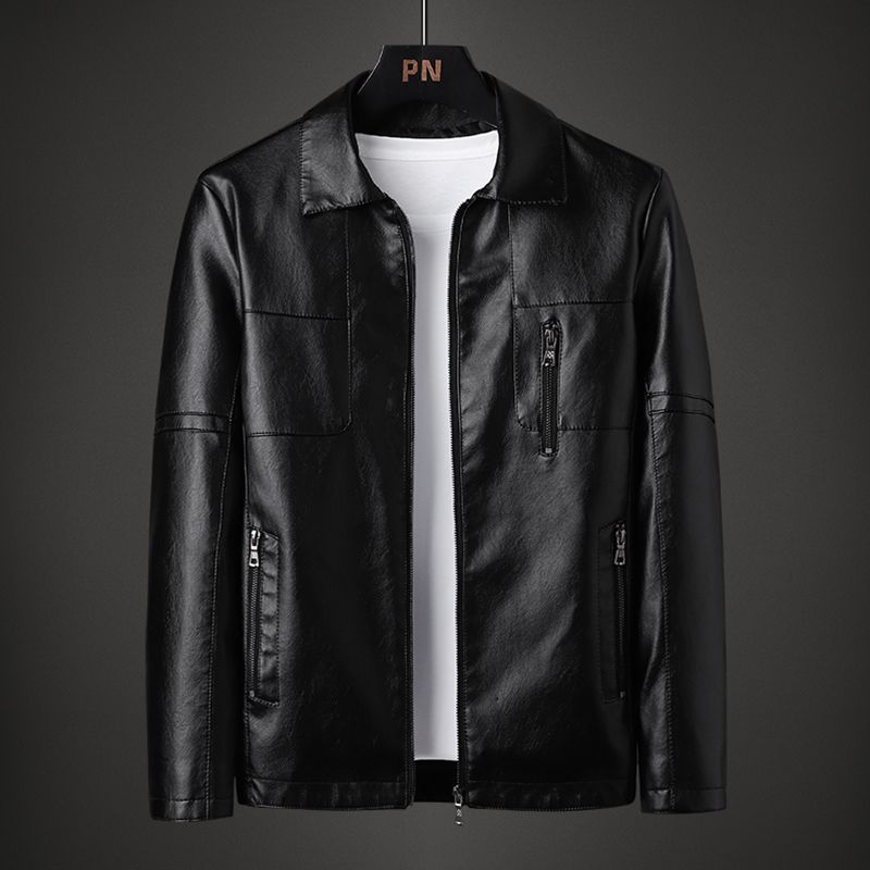 Korean-style Black Baseball Collar Leather Biker Jacket