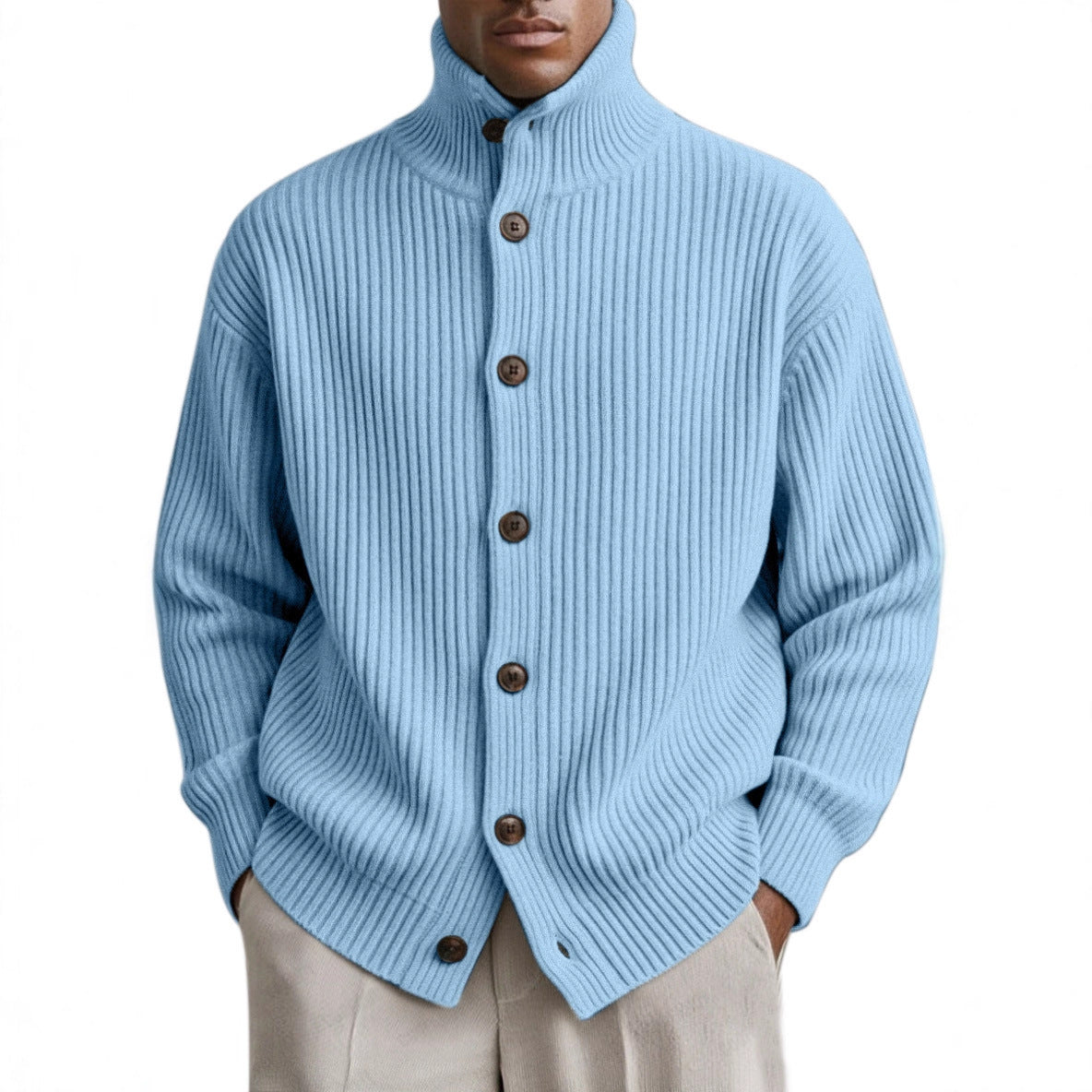 Mens Turtleneck Knitted Cardigan Coat