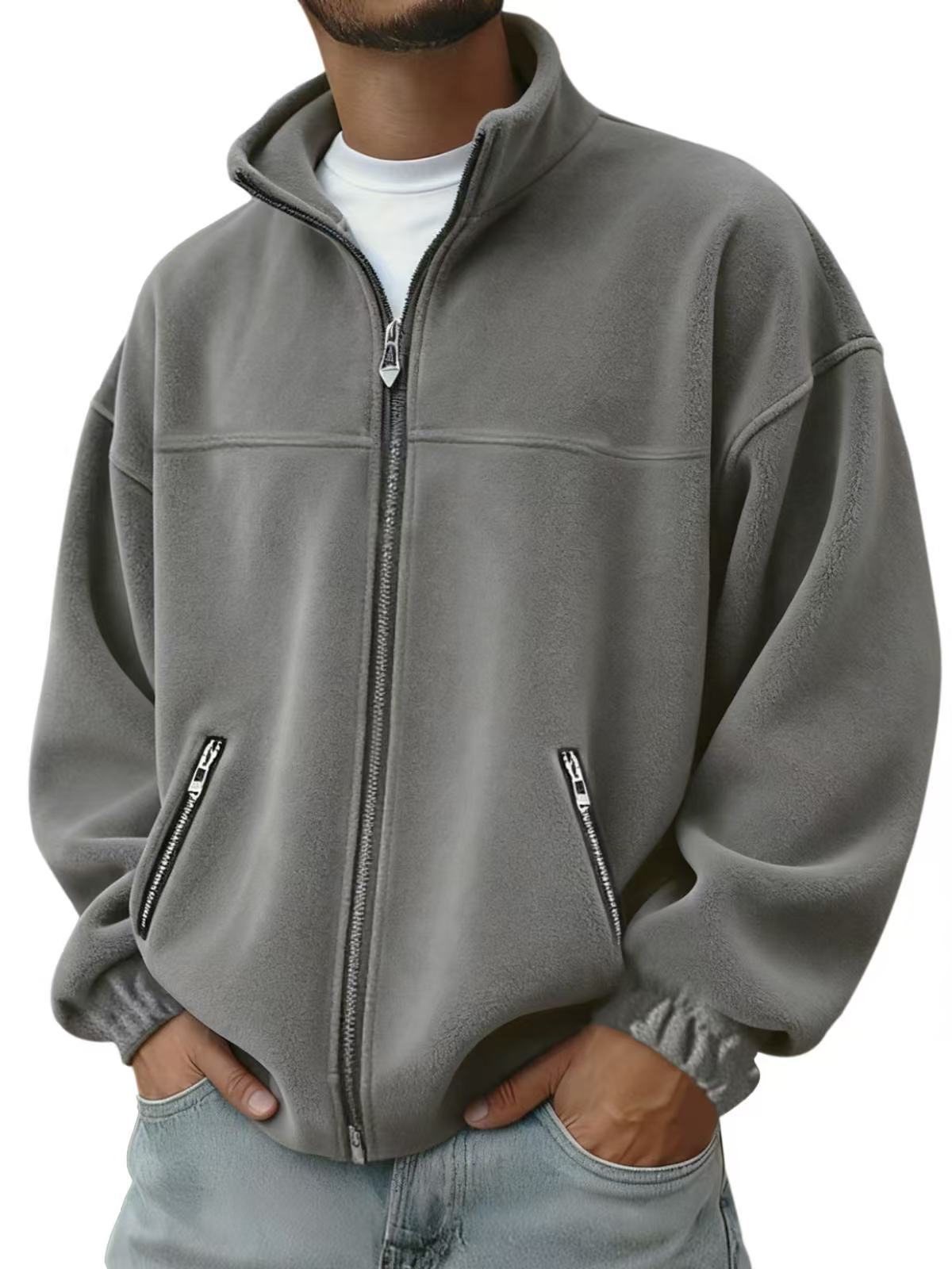 Fleece Stand-up Collar Zip-up Hoodie Casual Jacket