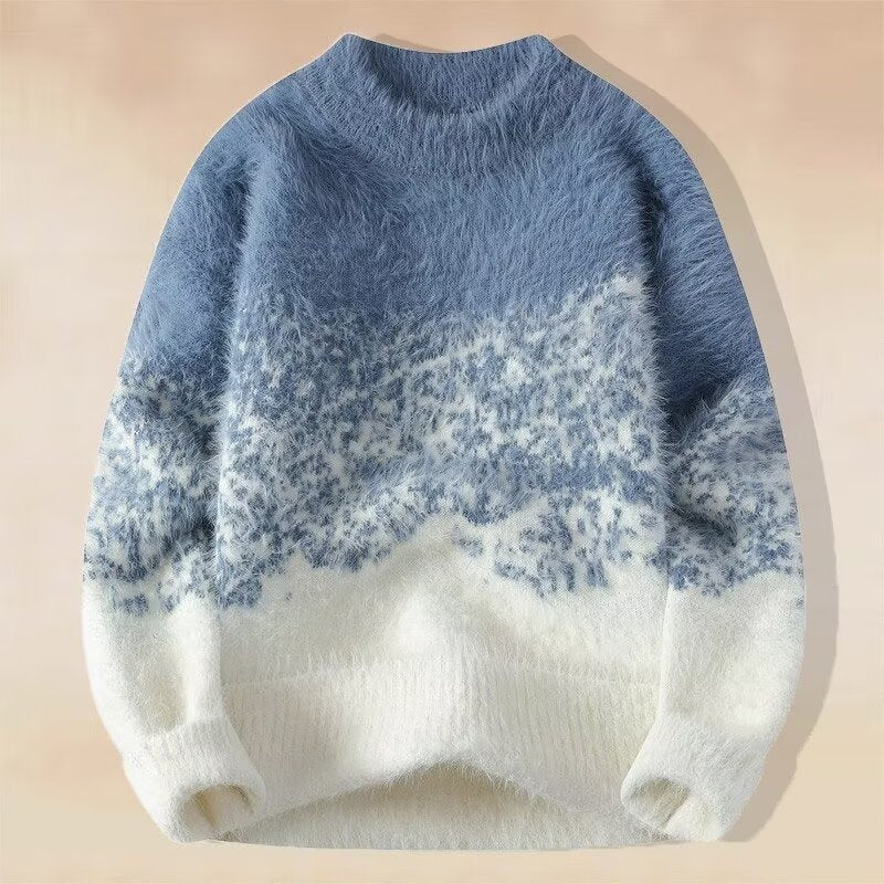 Mens Gradient Color Mink Fleece Sweater Knitted Pullover