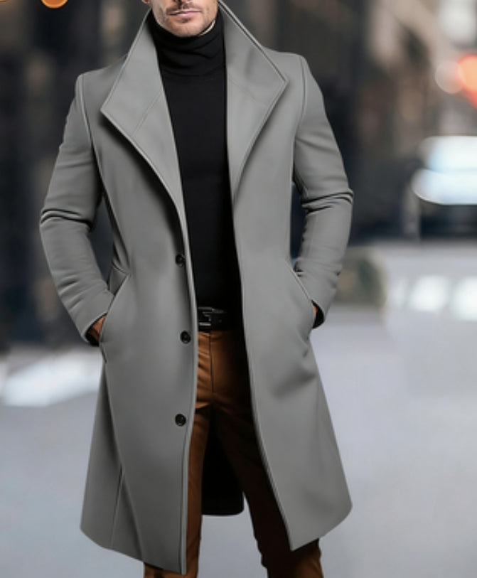 Mens Mid-length Wool Coattrench Coat