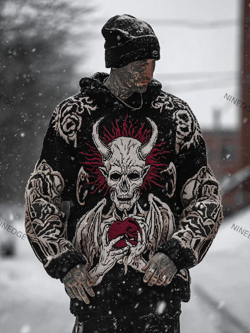 Mens Printed Hooded Knitted Sweatshirt Top