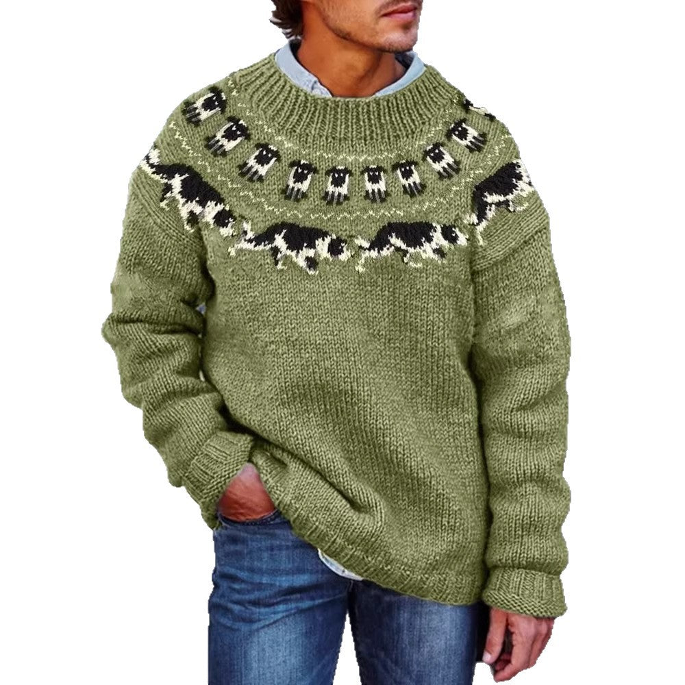 Mens Crew-Neck Sweatshirt With 3D Digital Print On Coarse Needle Fabric