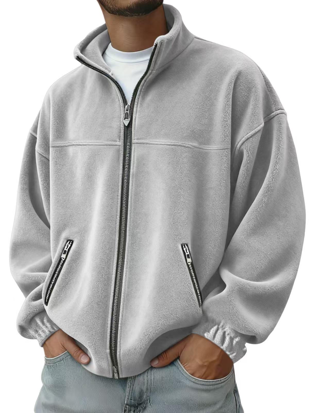 Fleece Stand-up Collar Zip-up Hoodie Casual Jacket