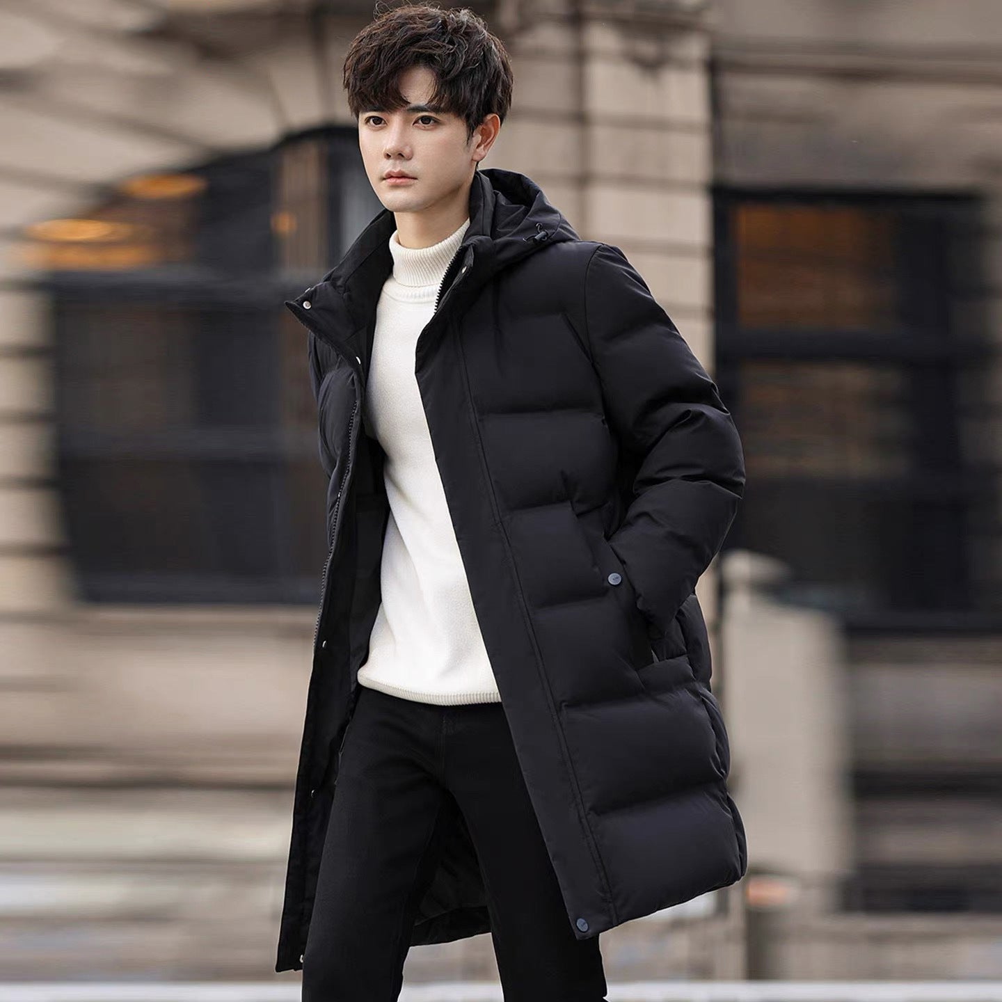 Mid-length Mens Winter Coat For Business And Young Men