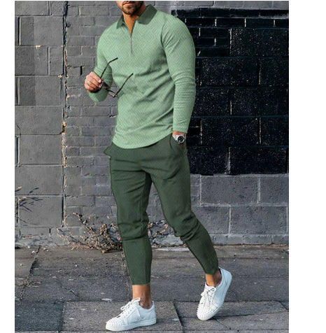 Mens Long-sleeve Zip-up Top And Pants Two-piece Set
