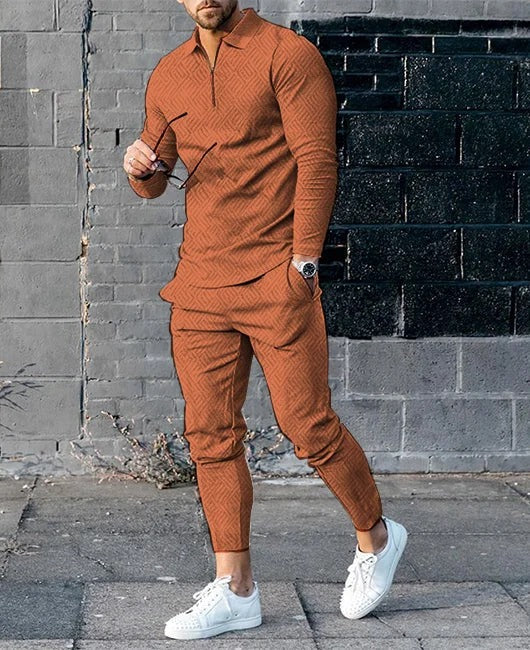 Mens Long-sleeve Zip-up Top And Pants Two-piece Set
