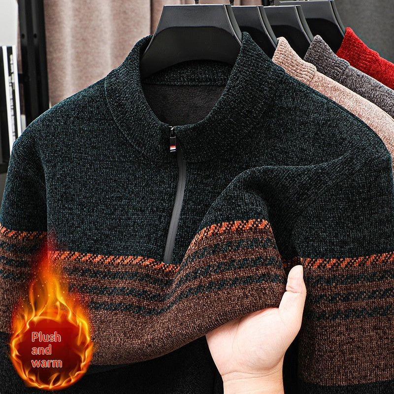 Fleece-lined Extra-thick Half-zip Sweater For Young Men