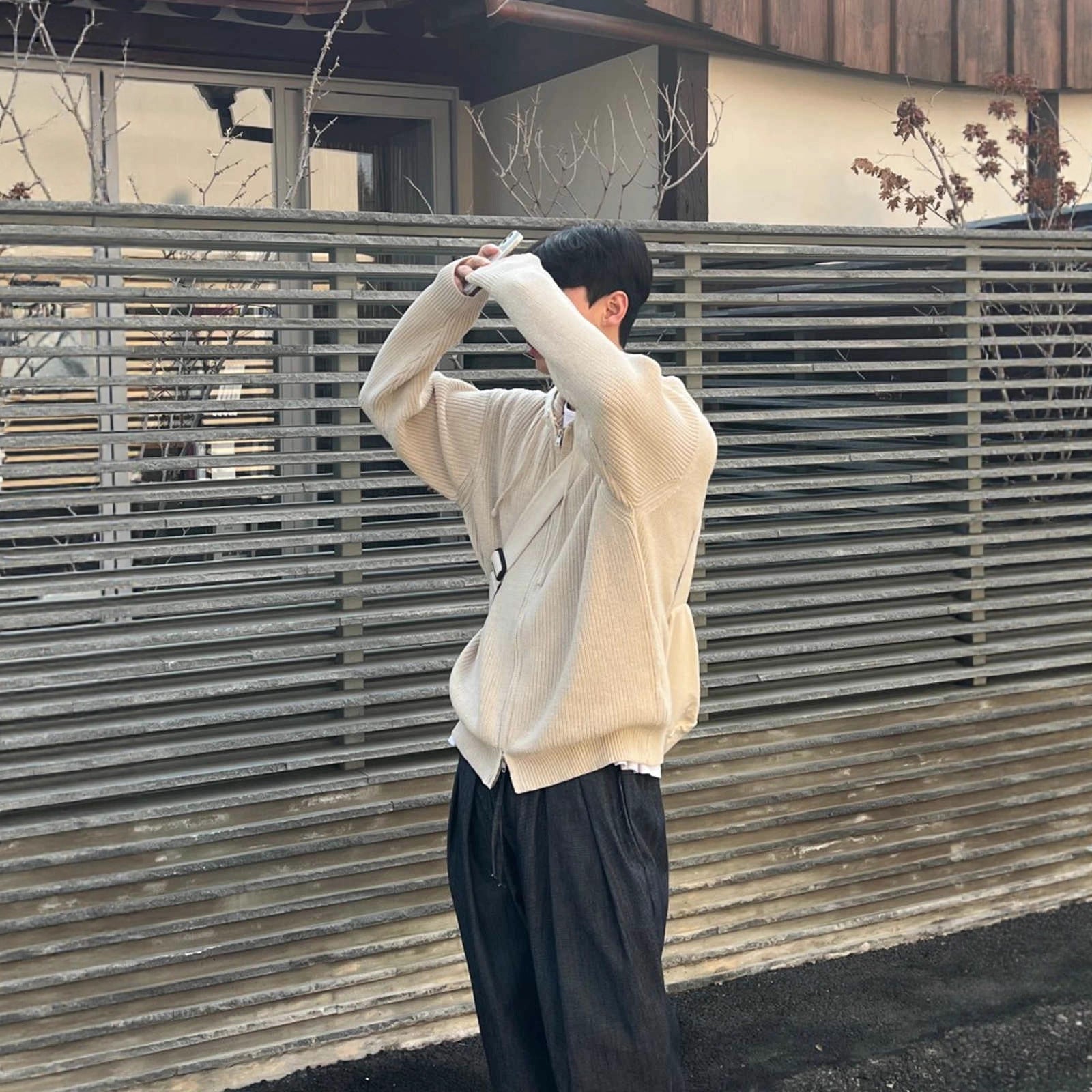 Mens AutumnWinter Knitted Sweater Jacket With Double Zippers And A Hood