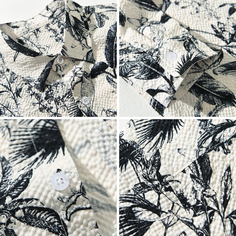 Mens Retro Printed Long-Sleeve Shirt