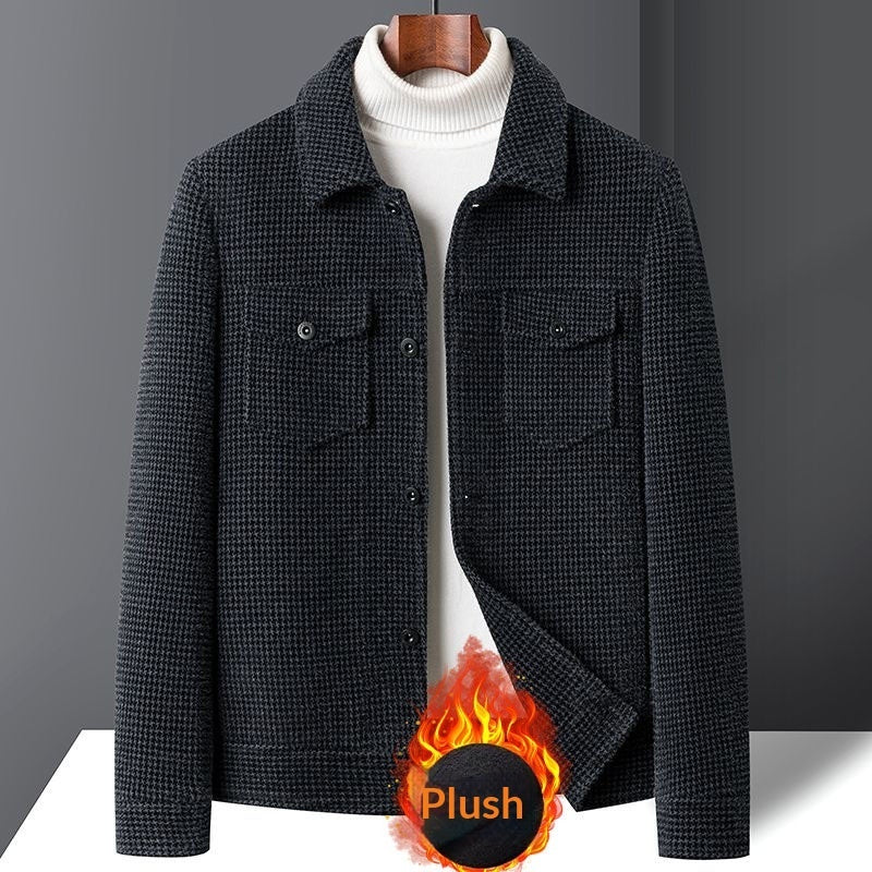 Winter FleeceLined Mens KoreanStyle Trendy Casual Wool Jacket Coat