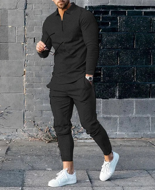 Mens Long-sleeve Zip-up Top And Pants Two-piece Set