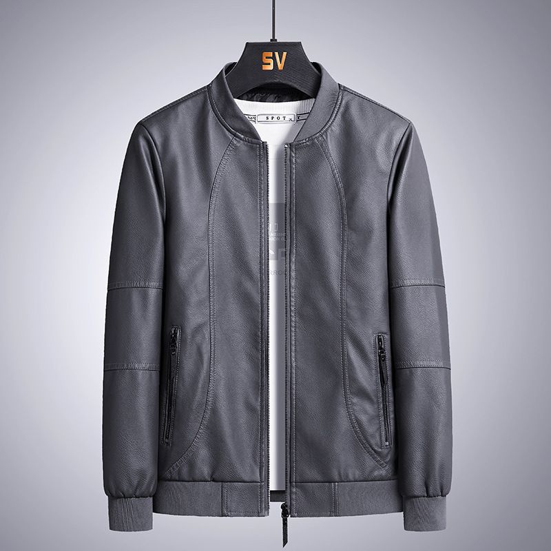 Korean-style Black Baseball Collar Leather Biker Jacket
