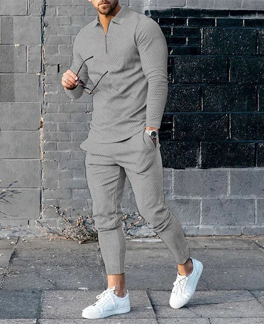 Mens Long-sleeve Zip-up Top And Pants Two-piece Set