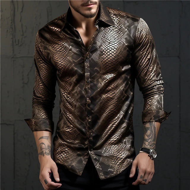 Mens Stylish Casual Long-sleeve Lapel Shirt