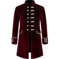 Mens Solid-Color Steampunk Velvet Uniform Stand-Up Collar Coat