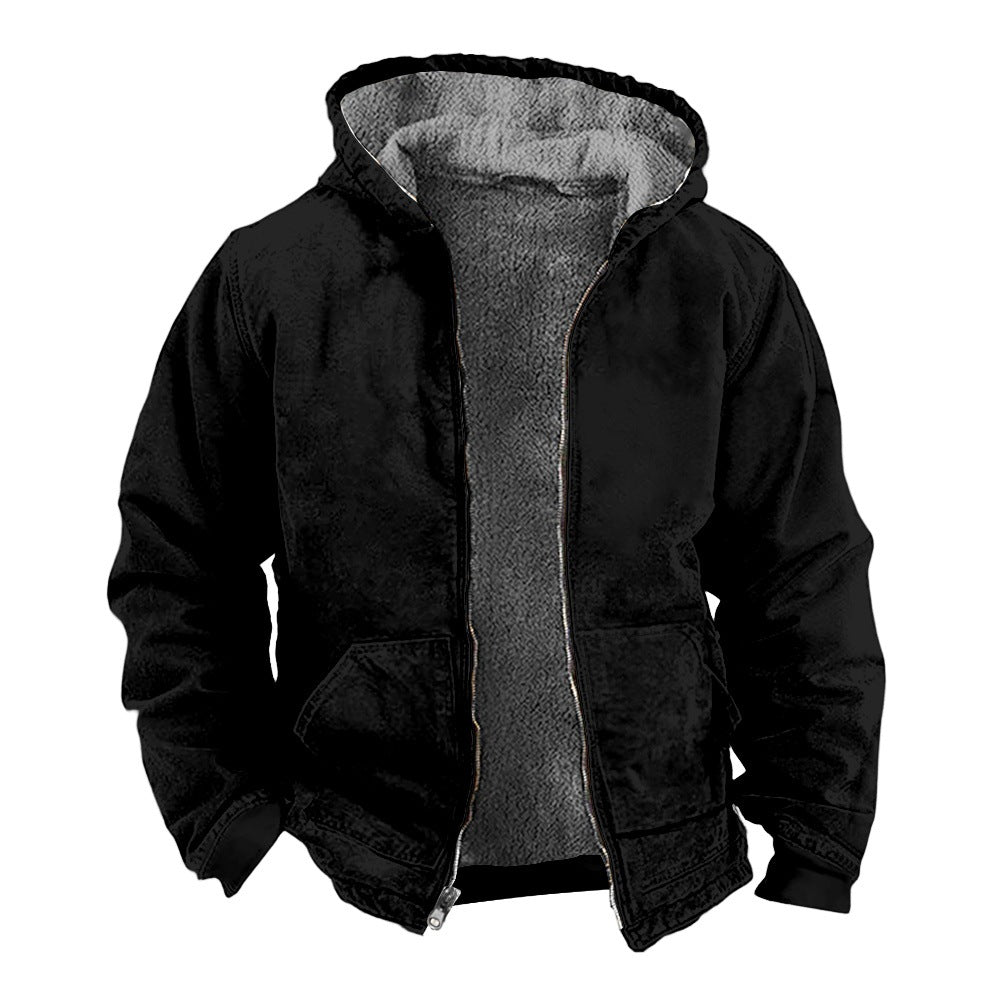Loose-fitting Hooded Zip-up Trendy Cotton Jacket