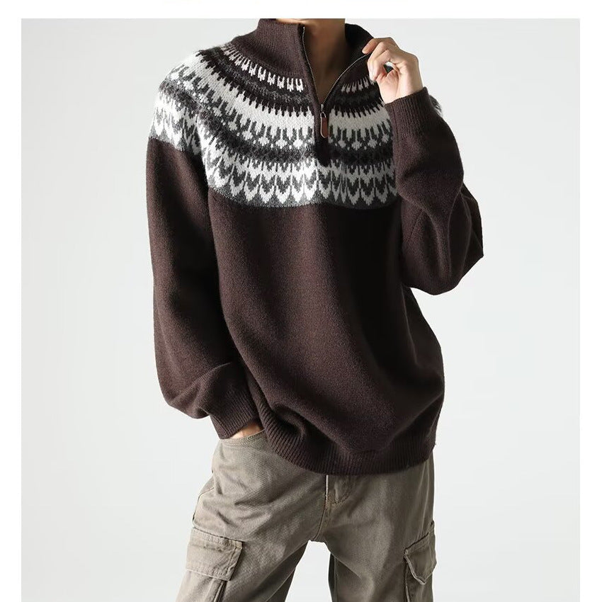 Mens American-style Retro Sweater For Fall And Winter