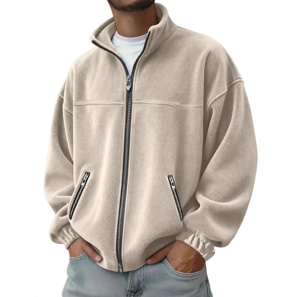 Fleece Stand-up Collar Zip-up Hoodie Casual Jacket
