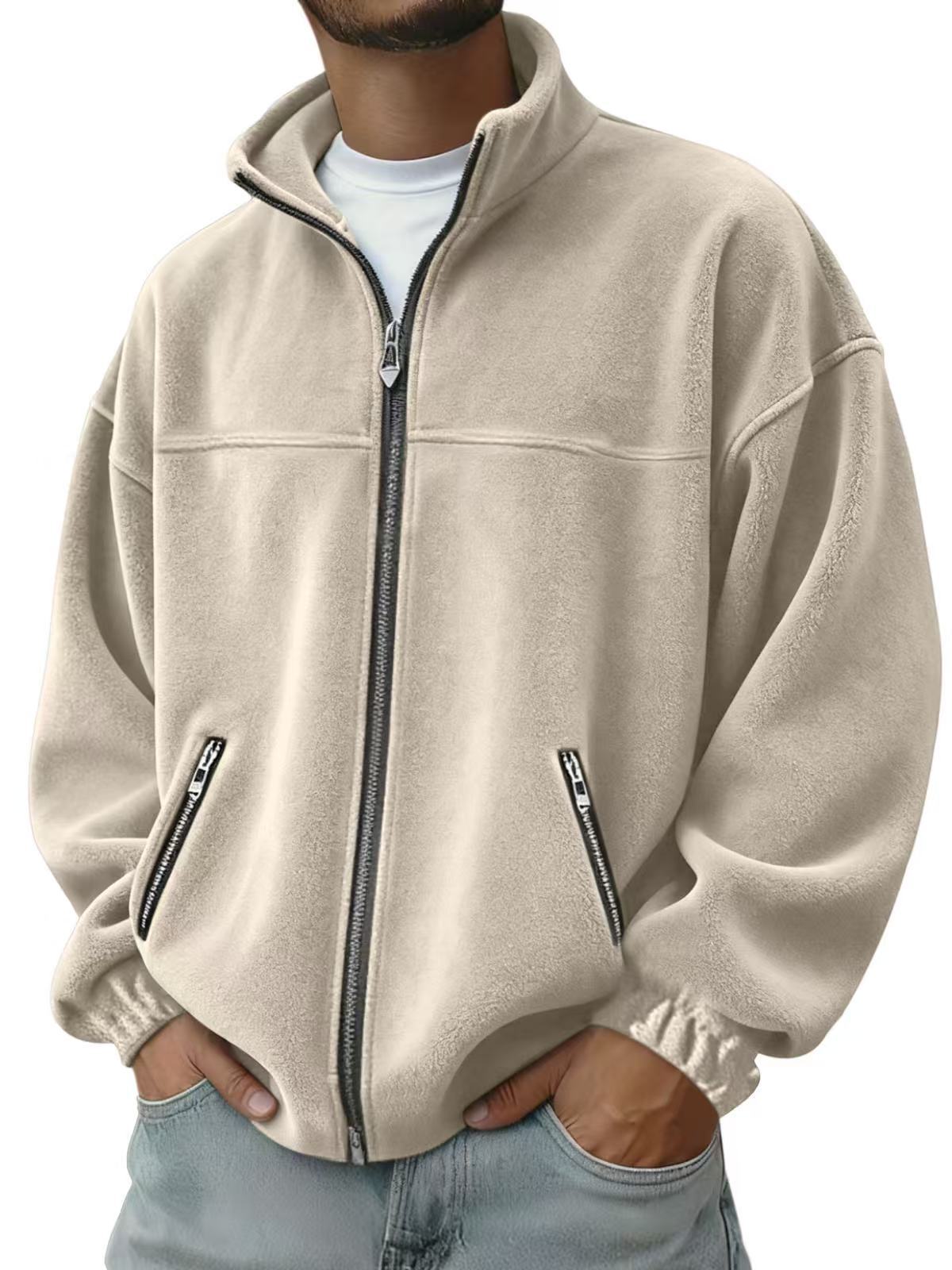 Fleece Stand-up Collar Zip-up Hoodie Casual Jacket