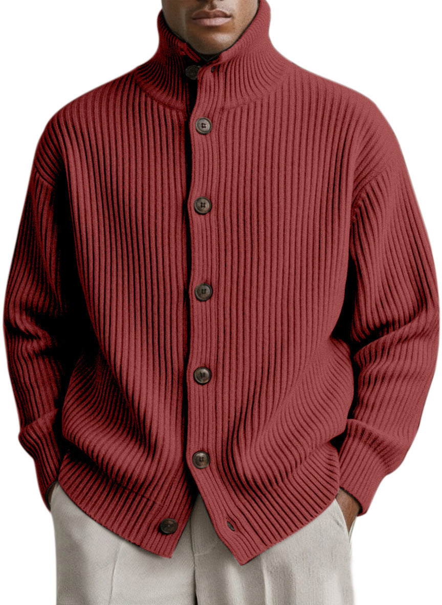 Mens Turtleneck Knitted Cardigan Coat