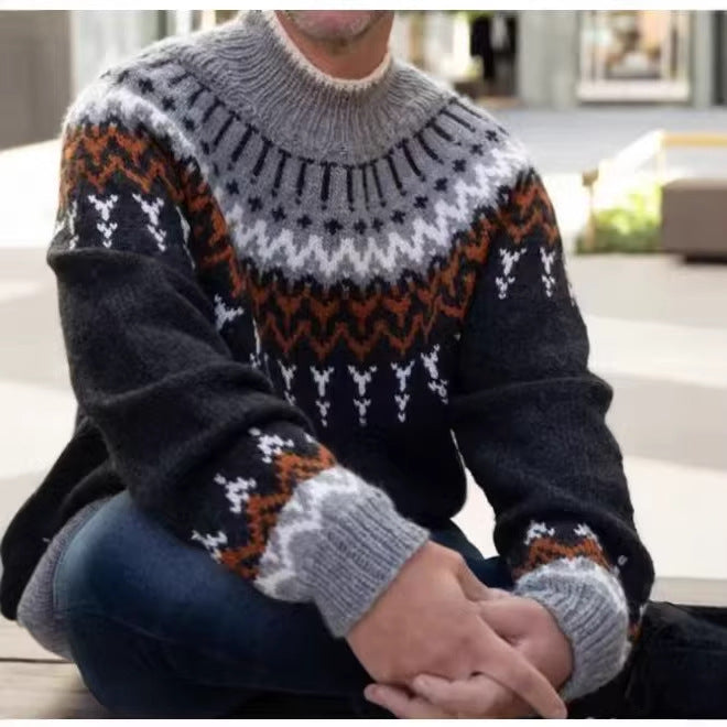 Mens Crew-Neck Sweatshirt With 3D Digital Print On Coarse Needle Fabric