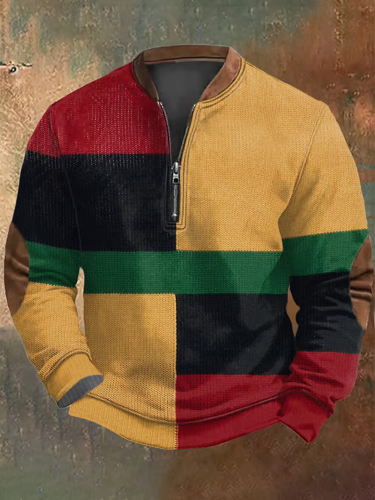 Mens Versatile Casual 3D-Printed Half-Zip Hoodie