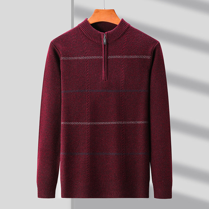 Mens Stand-Up Collar Long-Sleeve Half-Zip Knit Sweater