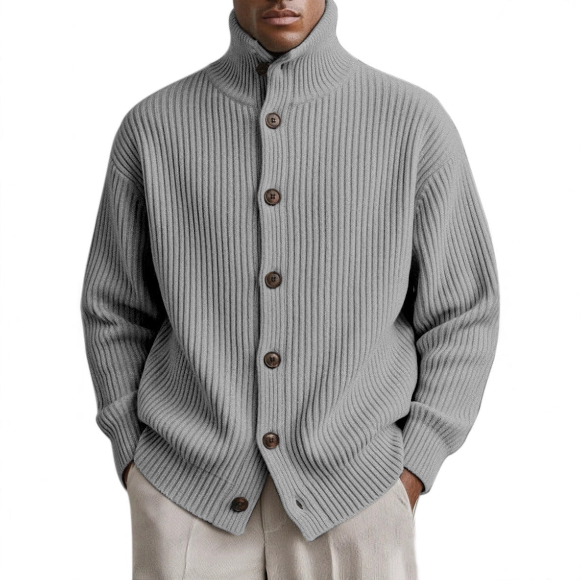 Mens Turtleneck Knitted Cardigan Coat