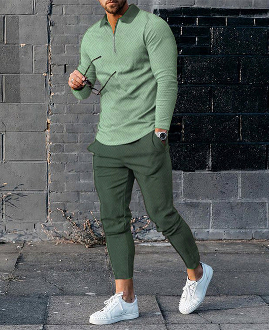Mens Long-sleeve Zip-up Top And Pants Two-piece Set