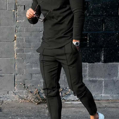 Mens Long-sleeve Zip-up Top And Pants Two-piece Set