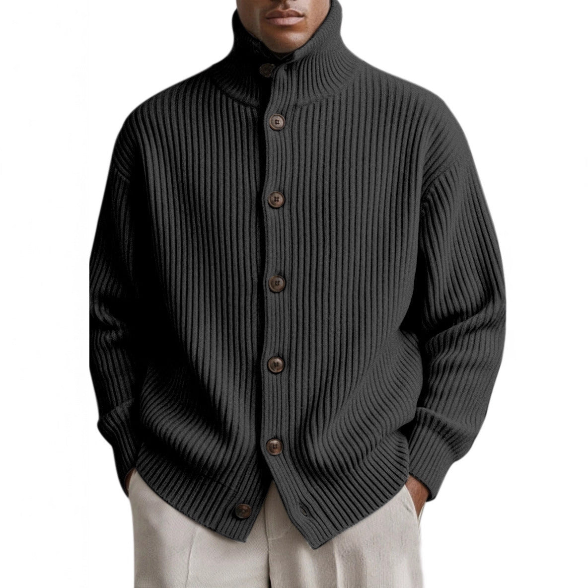 Mens Turtleneck Knitted Cardigan Coat
