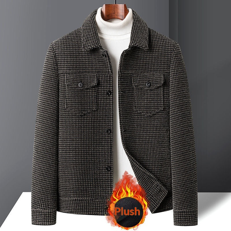 Winter FleeceLined Mens KoreanStyle Trendy Casual Wool Jacket Coat