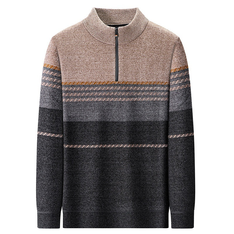 Fleece-lined Extra-thick Half-zip Sweater For Young Men