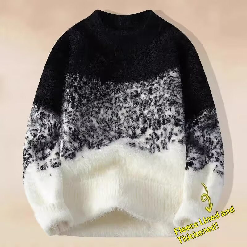 Mens Gradient Color Mink Fleece Sweater Knitted Pullover