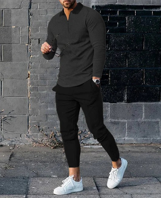 Mens Long-sleeve Zip-up Top And Pants Two-piece Set