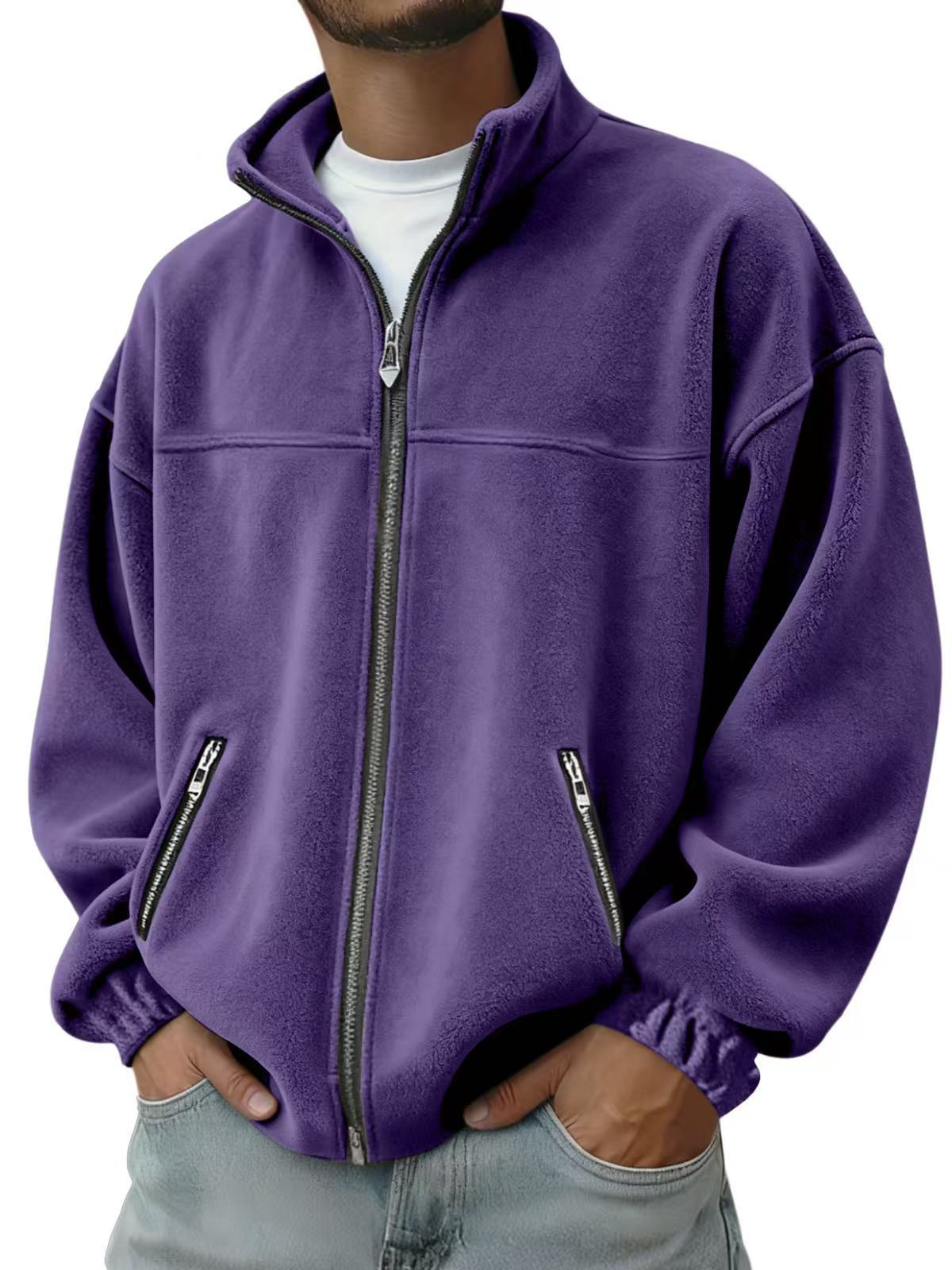 Fleece Stand-up Collar Zip-up Hoodie Casual Jacket